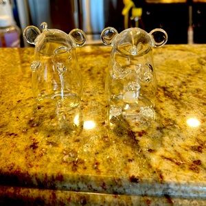 Glass mouse salt and pepper shakers